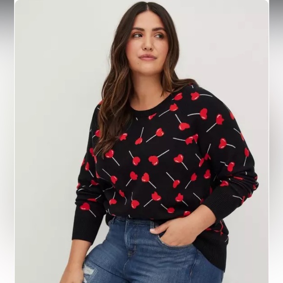torrid Sweaters - NWOT Torrid Pullover Crew Cotton Sweater Heart Lollipop Print